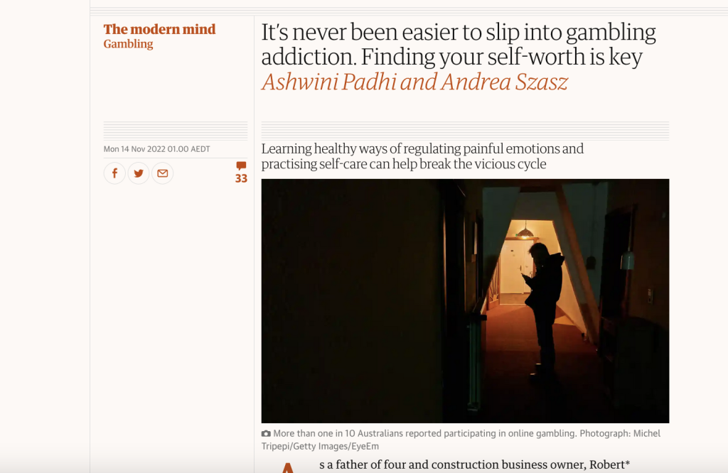 It’s never been easier to slip into gambling addiction. Finding your self-worth is key Ashwini Padhi and Andrea Szasz